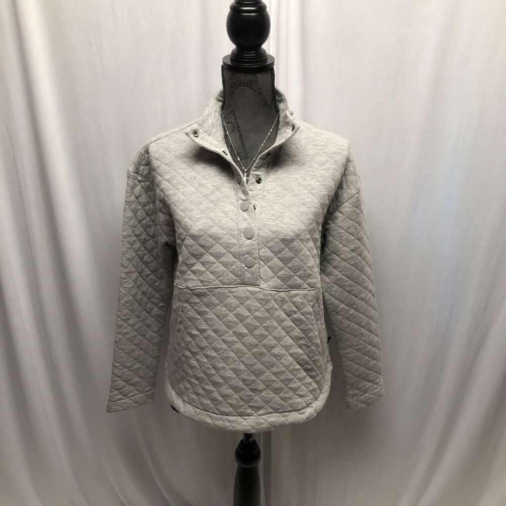 Eddie Bauer Quilted Pullover Sweatshirt Womens Size Small Gray Long Sleeve NEW